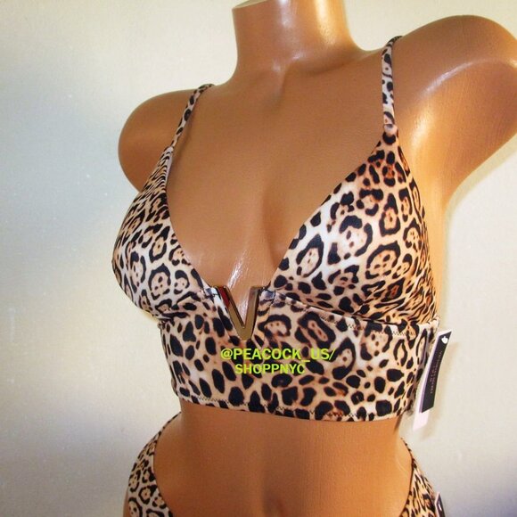 XS/S Victoria Secret Swim V-Hardware Strappy Top Bikini Set Cheeky Bottom Leopar - Picture 4 of 10